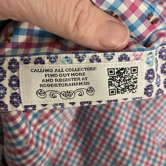 Robert Graham Shirt Men XL‎ Blue Pink Check Button Up Short Sleeve - Picture 12 of 13